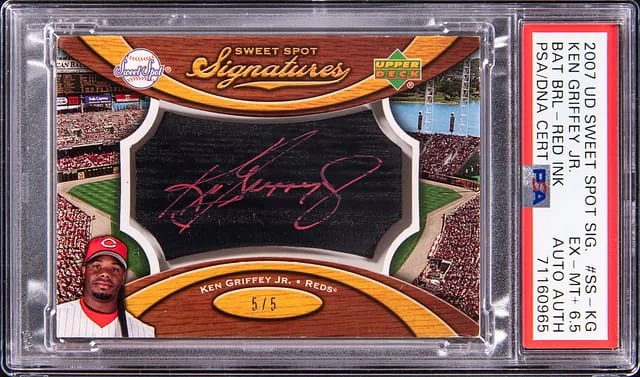 2007 Upper Deck Sweet Spot Signatures Ken Griffey Jr. Bat Barrel Red Ink #SS-KG card image