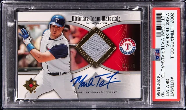 2007 Upper Deck Ultimate Collection Mark Teixeira Team Materials Autograph #UTM-MT card image
