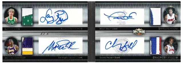 2008-09 Topps Triple Threads Bird/Johnson/Wade/Billups Multi-Signed Court Rivals #QS-2 card image