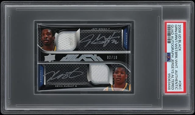 2008-09 Upper Deck Black Green/Durant/Westbrook/White Multi-Signed Quad Autograph Jersey #QAJ-OKC card image