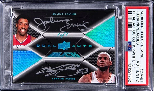 2008-09 Upper Deck Black Julius Erving/LeBron James Dual Autographs White #DA-EJ card image