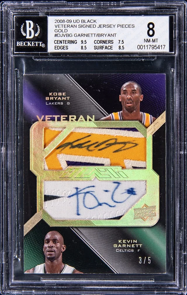 2008-09 Upper Deck Black Kevin Garnett/Kobe Bryant Veteran Signed Jersey Pieces Gold #DJV-BG card image