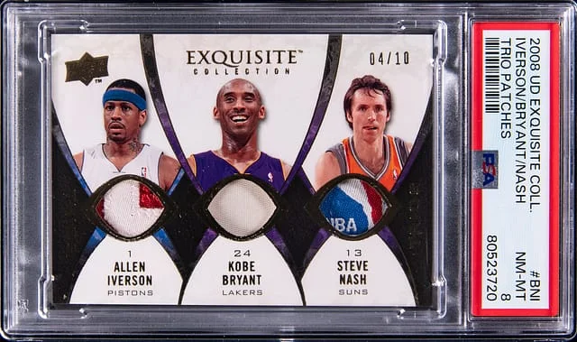 2008-09 Upper Deck Exquisite Collection Allen Iverson/Kobe Bryant/Steve Nash Trio Patches #TP-BNI card image