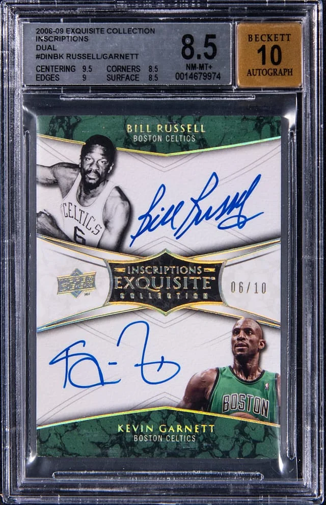 2008-09 Upper Deck Exquisite Collection Bill Russell/Kevin Garnett Dual Inscriptions #DIN-BK card image