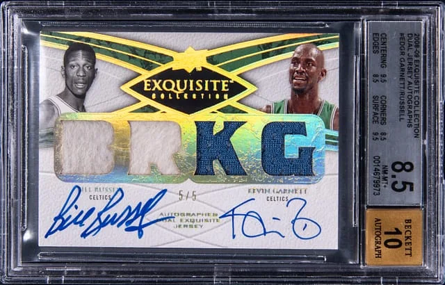 2008-09 Upper Deck Exquisite Collection Bill Russell/Kevin Garnett Dual Jersey Autograph #ED-GR card image