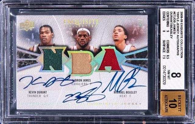 2008-09 Upper Deck Exquisite Collection Kevin Durant/LeBron James/Michael Beasley Triple Jersey Autographs #ET-JOB card image