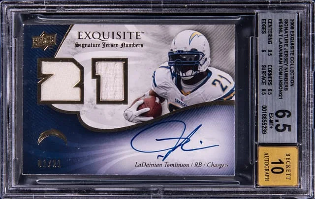 2008-09 Upper Deck Exquisite Collection Ladainan Tomlinson Signature Jersey Numbers #ESN-LT card image
