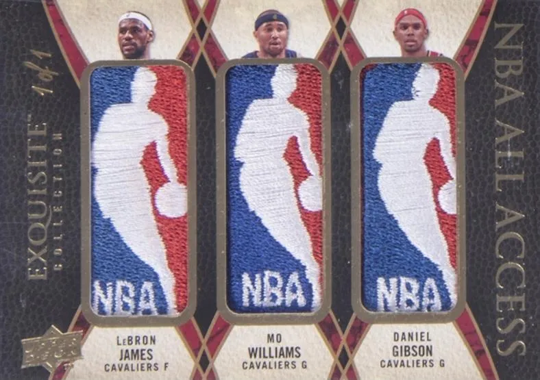 2008-09 Upper Deck Exquisite Collection Lebron James NBA All-Access Triple Logos #TRIP-JWG card image
