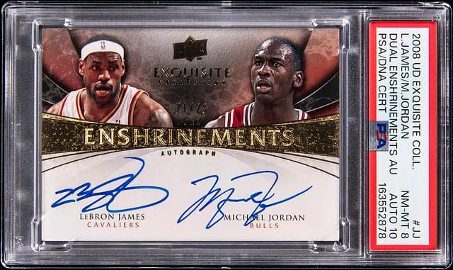 2008-09 Upper Deck Exquisite Collection LeBron James/Michael Jordan Dual Enshrinements Autographs #END-JJ card image