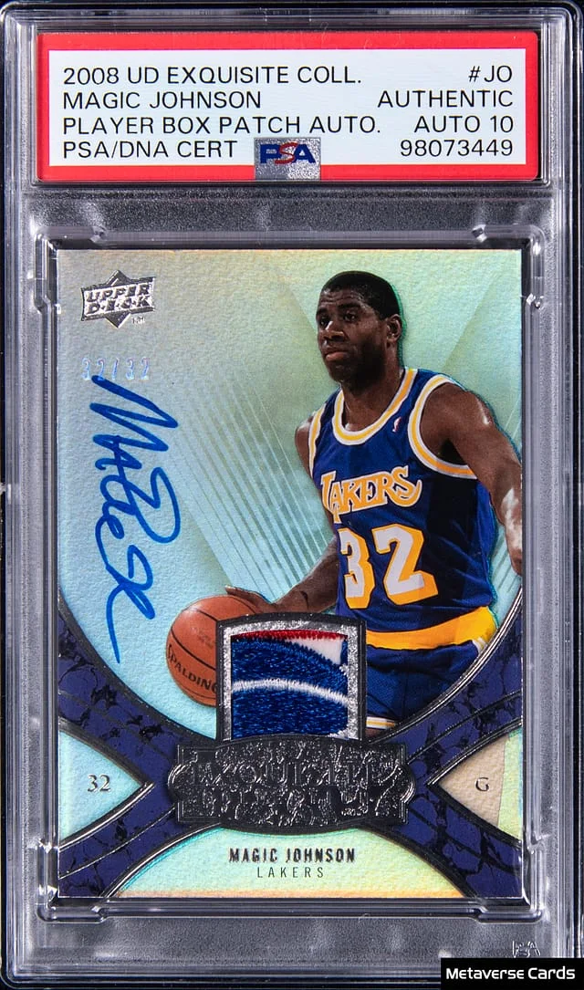 2008-09 Upper Deck Exquisite Collection Magic Johnson Player Box Patch Autographs #PBAM-JO card image