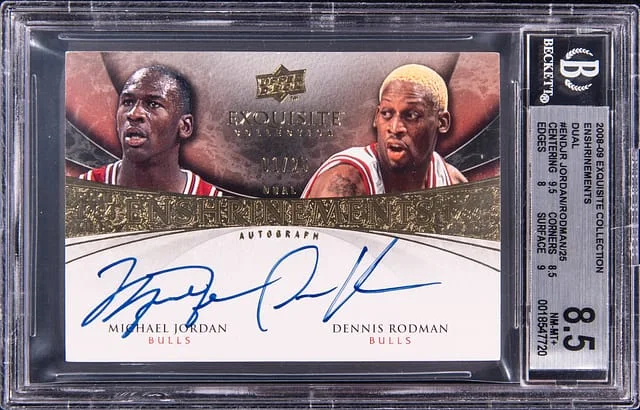 2008-09 Upper Deck Exquisite Collection Michael Jordan/Dennis Rodman Enshrinements Dual Autograph #END-JR card image