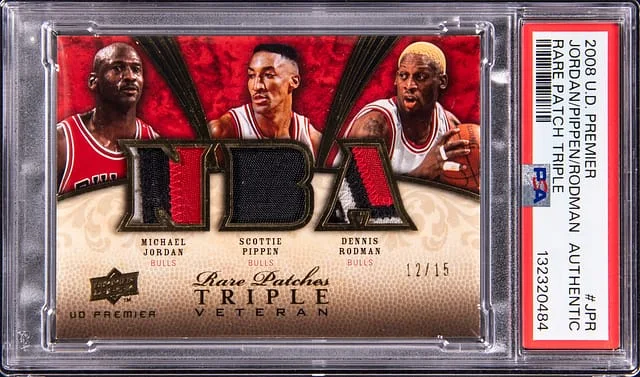 2008-09 Upper Deck Premier Michael Jordan, Scottie Pippen, Dennis Rodman Game-Used Rare Patch Triple #RPT-PR card image