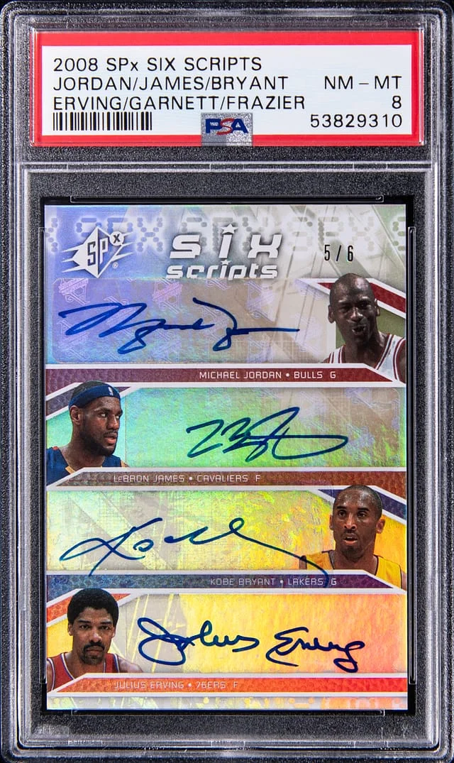 2008-09 Upper Deck SPx Jordan/James/Bryant/Erving/Garnett/Frazier Multi-Signed Six Scripts #SS-JBEGJF card image