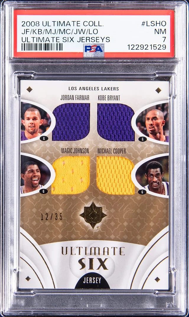 2008-09 Upper Deck Ultimate Collection Farmar, Bryant, Johns, Cooper, West, Odom Ultimate Six Jersey #US-LSHO card image