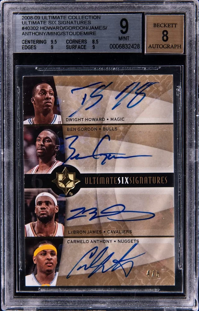 2008-09 Upper Deck Ultimate Collection James/Anthony/Howard/Gordon/Ming/Stoudemire Multi-Signed Six Signatures #40302 card image