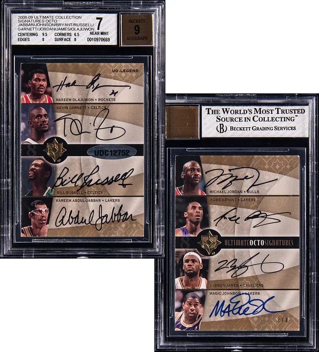 2008-09 Upper Deck Ultimate Collection Olajuwon/Garnett/Russell/Jabbar/Jordan/Bryant/James/Johnson Multi-Signed Signatures Octo #UO-LEGEND card image