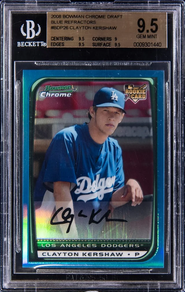 2008 Bowman Chrome Draft Clayton Kershaw Autographs Red Refractor #BDP26 card image