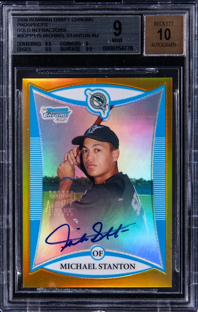 2008 Bowman Draft Giancarlo Stanton Chrome Prospect Autographs Gold Refractor #BDPP115 card image