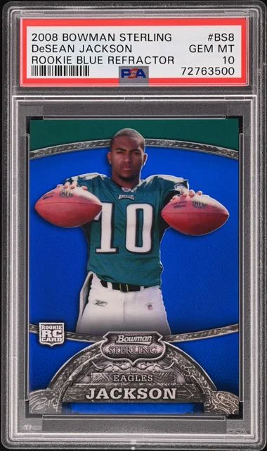 2008 Bowman Sterling Desean Jackson Blue Refractor #Bs8 card image