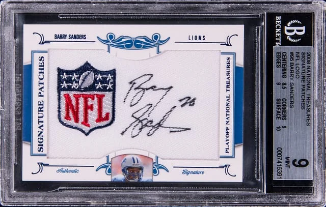 2008 Donruss Barry Sanders Playoff National Treasures Signature Patches NFL Logo #95 card image