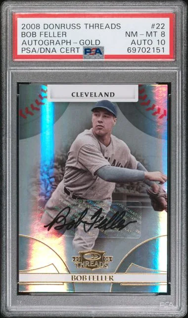 2008 Donruss Bob Feller Threads Autograph Gold #22 card image