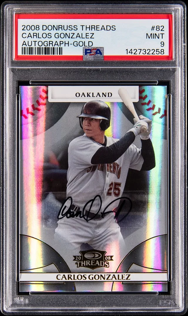 2008 Donruss Carlos Gonzalez Threads Autograph Gold #82 card image