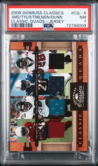 2008 Donruss Edgerrin James/Fred Taylor/LaDainian Tomlinson/Warrick Dunn Classics Classic Quads Jersey #CQ-5 card image