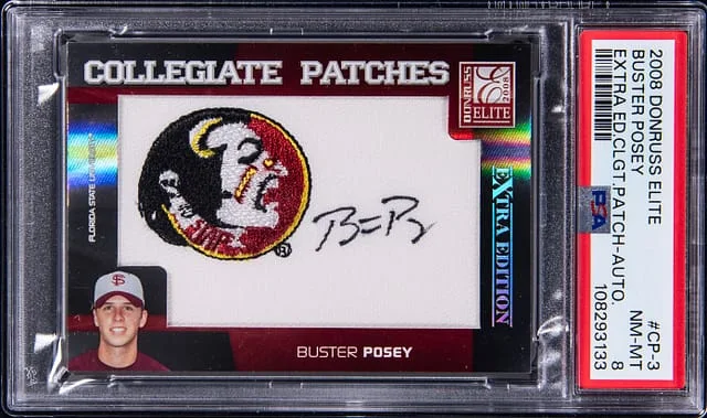 2008 Donruss Elite Extra Edition Buster Posey Collegiate Patch Autographs #CP-3 card image