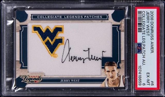 2008 Donruss Jerry West Americana Sports Legends Collegiate Legends Patch Autographs #CLP-6 card image