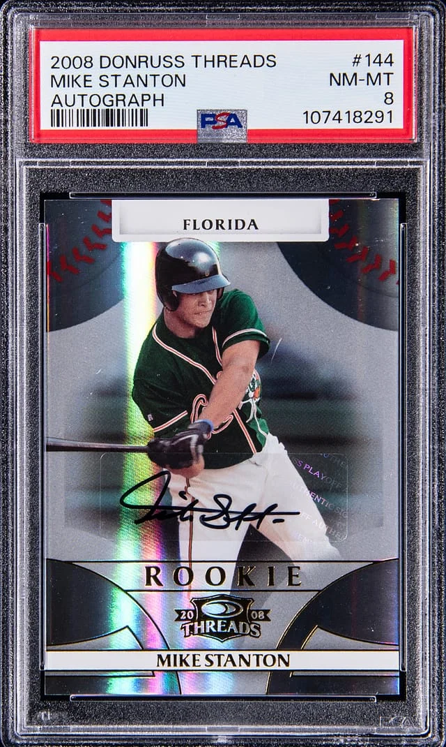 2008 Donruss Mike Giancarlo Stanton Threads Autograph #144 card image