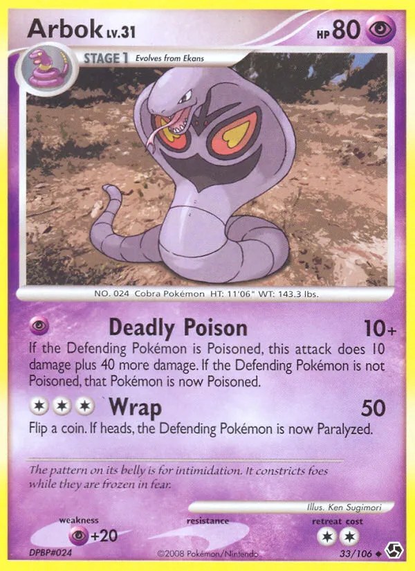 2008 Great Encounters Arbok Uncommon #033/106 Uncommon card image