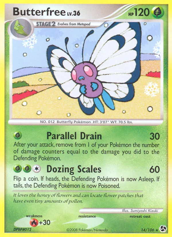 2008 Great Encounters Butterfree #014/106 Rare card image