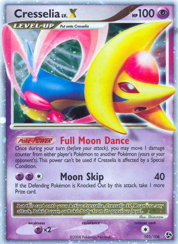 2008 Great Encounters Cresselia LV.X #103/106 Rare Holo LV.X card image