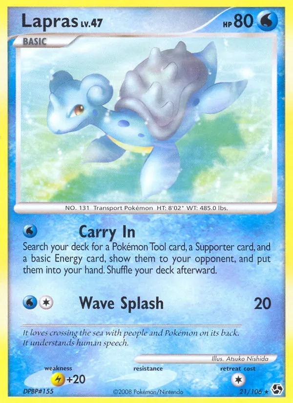 2008 Great Encounters Lapras Rare #021/106 Rare card image