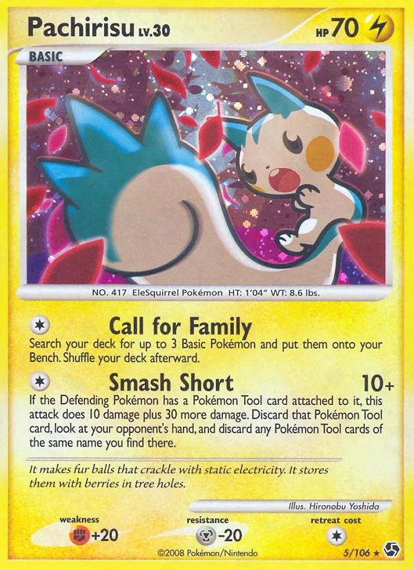 2008 Great Encounters Pachirisu #005/106 Rare Holo card image