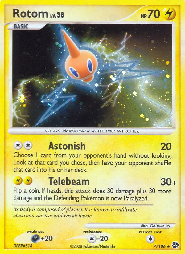 2008 Great Encounters Rotom #007/106 Rare Holo card image