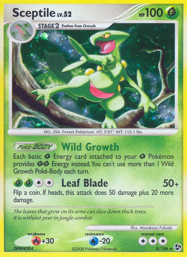 2008 Great Encounters Sceptile #008/106 Rare Holo card image
