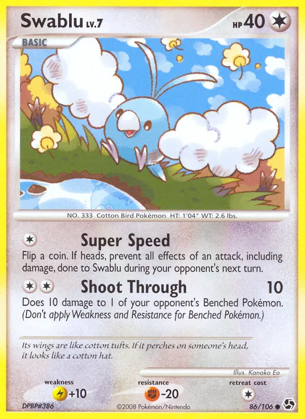 2008 Great Encounters Swablu Common #086/106 Common card image