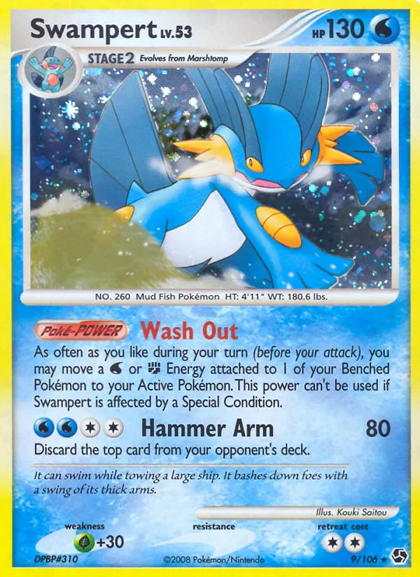 2008 Great Encounters Swampert #009/106 Rare Holo card image