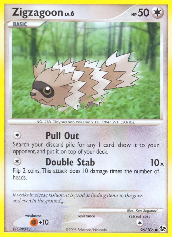 2008 Great Encounters Zigzagoon Common #096/106 Common card image
