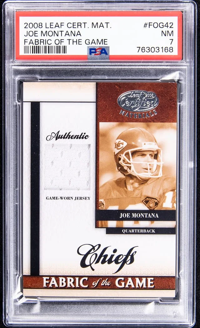 2008 Leaf Certified Materials Joe Montana Fabric of the Game #FOG42 card image