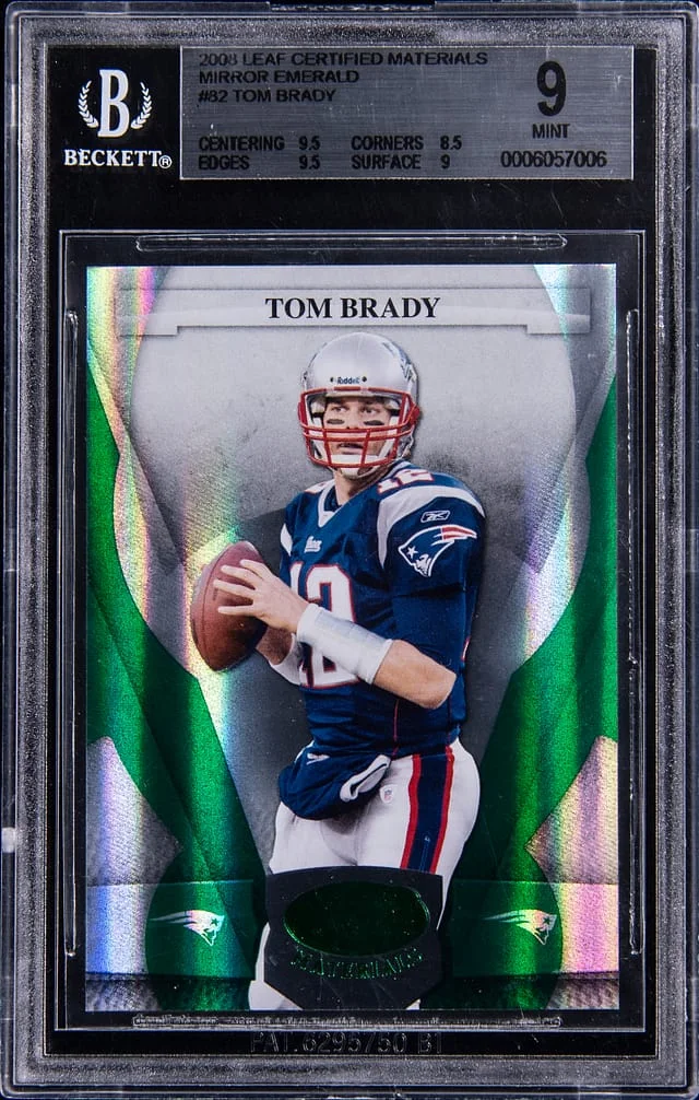 2008 Leaf Certified Materials Tom Brady Mirror Emerald #82 card image
