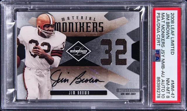 2008 Leaf Limited Jim Brown Material Monikers Jersey Number Autograph #MM-47 card image