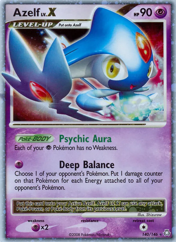 2008 Legends Awakened Azelf LV.X #140/146 Rare Holo LV.X card image