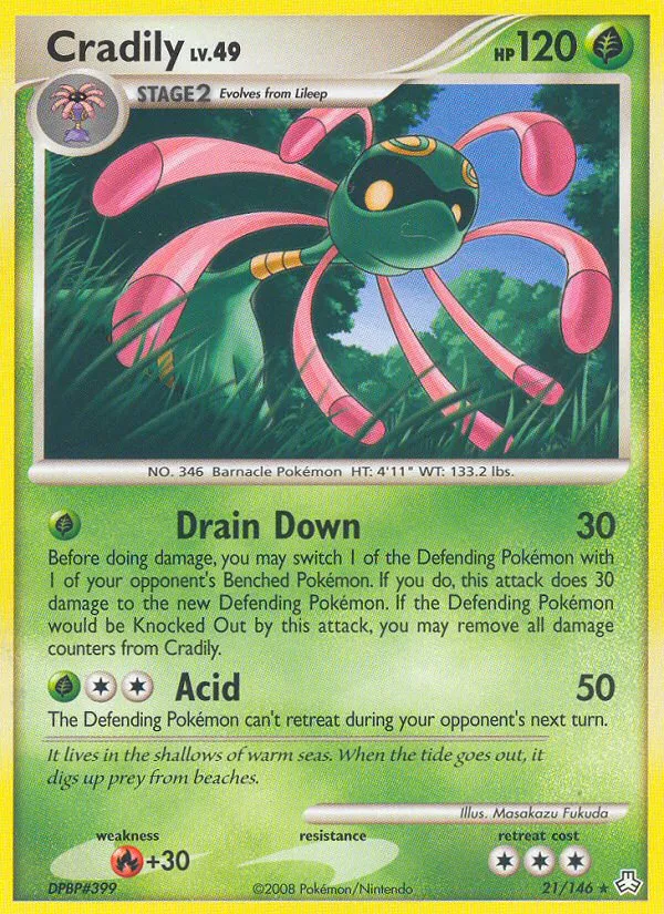 2008 Legends Awakened Cradily Rare #021/146 Rare card image