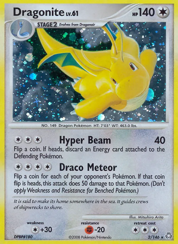 2008 Legends Awakened Dragonite Rare Holo #002/146 Rare Holo card image