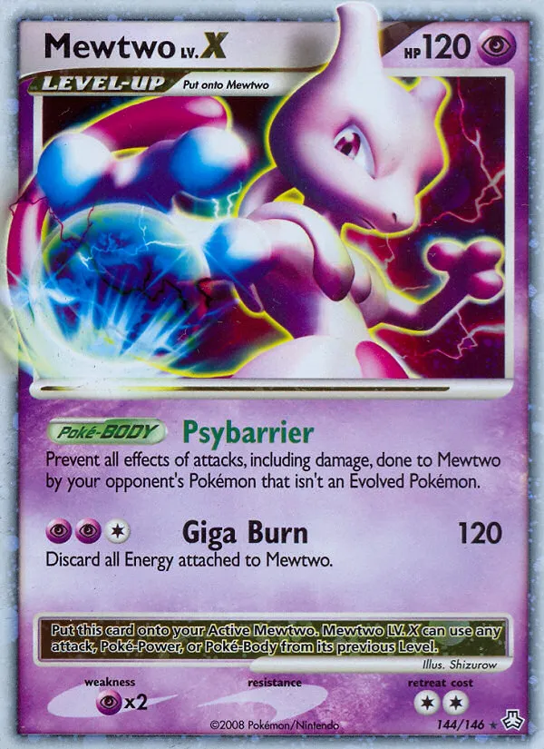 2008 Legends Awakened Mewtwo LV.X #144/146 Rare Holo LV.X card image