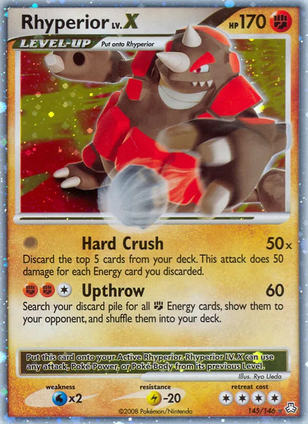 2008 Legends Awakened Rhyperior LV.X #145/146 Rare Holo LV.X card image