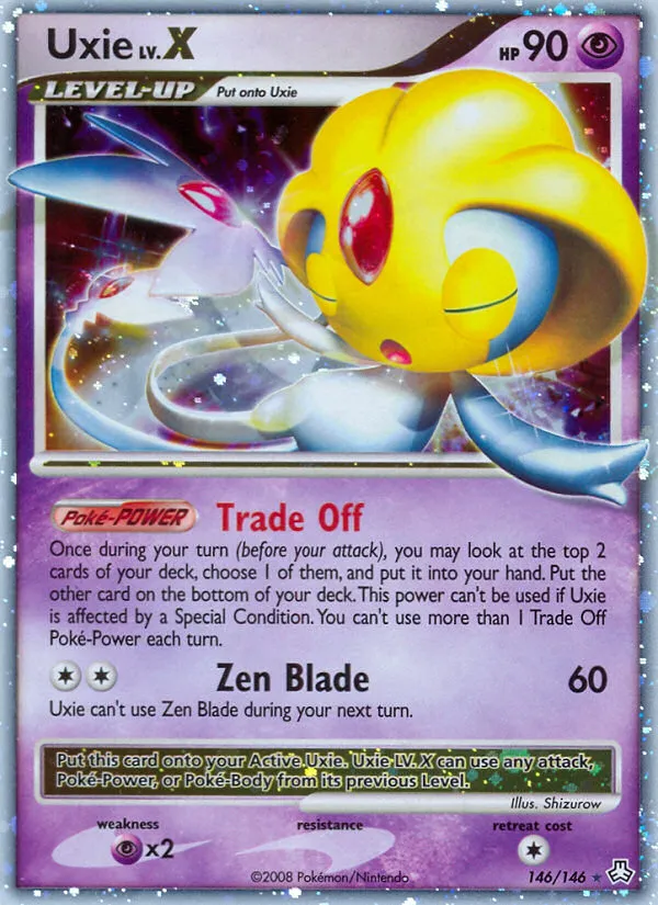 2008 Legends Awakened Uxie LV.X #146/146 Rare Holo LV.X card image