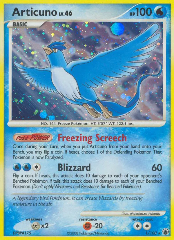 2008 Majestic Dawn Articuno Rare Holo #001/100 Rare Holo card image